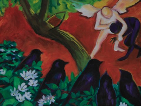 Homage to Paul Gauguin with Angel Wrestling with Blackberry