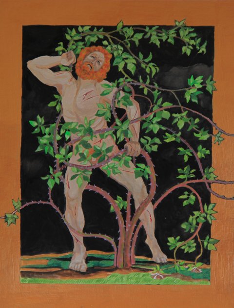 Laocoon, Assailed by BlackBerries; 19.5 X 20.5;  acrylic/board; $250