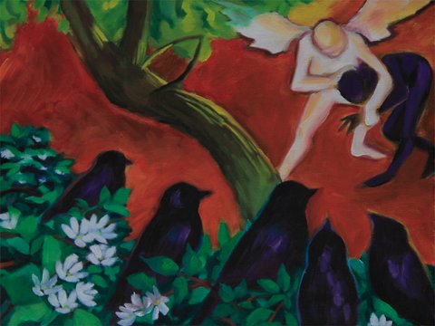 Homage to Paul Gauguin -- Angel Wrestling with Blackberry